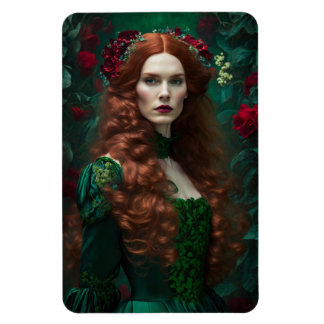 Roodharige vrouw in Emerald Green Dress. Magneet