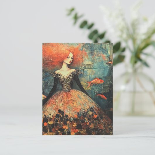 Roodharige Vrouw in Fishscale Modes Briefkaart (Staand voorkant)