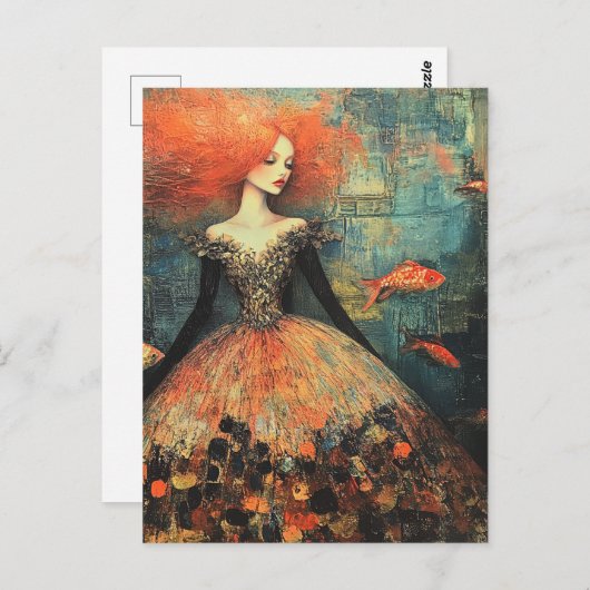 Roodharige Vrouw in Fishscale Modes Briefkaart (Voorkant / Achterkant)