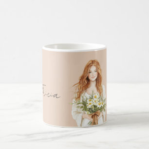 Roodharige vrouw met madeliefjes gepersonaliseerd koffiemok