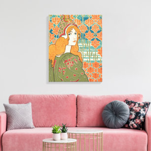 Roodharige vrouw oranje lelies vintage kunstprint canvas afdruk
