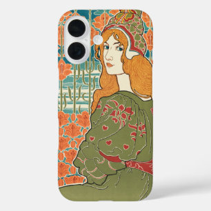 Roodharige Vrouw Oranje Lelies Vintage Kunstprint iPhone 16 Hoesje