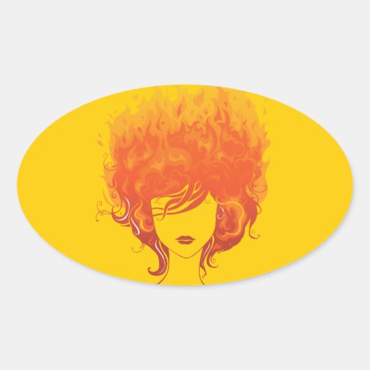 Roodharige vrouw, rood vuurhaar ovale sticker (Voorkant)