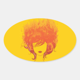 Roodharige vrouw, rood vuurhaar ovale sticker