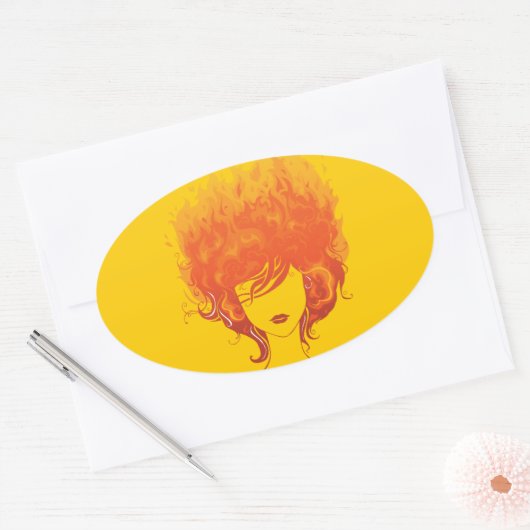 Roodharige vrouw, rood vuurhaar ovale sticker (Envelop)