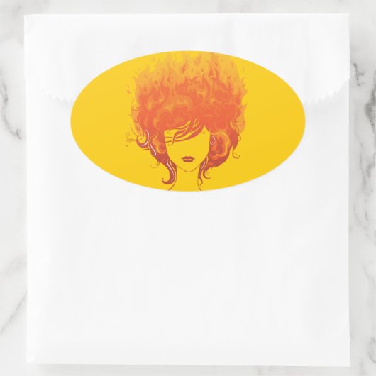 Roodharige vrouw, rood vuurhaar ovale sticker (Tas)