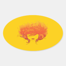 Roodharige vrouw, rood vuurhaar ovale sticker