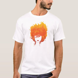 Roodharige vrouw, rood vuurhaar t-shirt