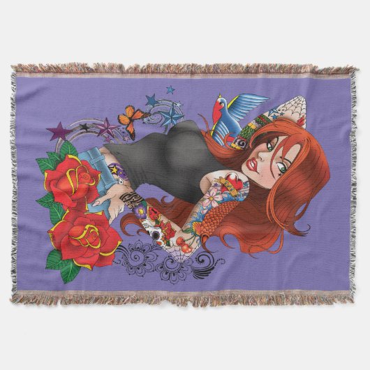 Roodharige Vrouw Tattoos Deken (Voorkant)