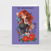 Roodharige Vrouw Tattoos Feestdagen Kaart (Voorkant)