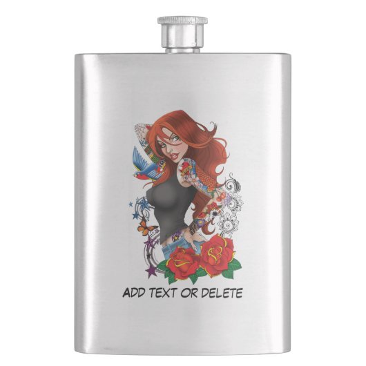 Roodharige Vrouw Tattoos Flacon (Voorkant)