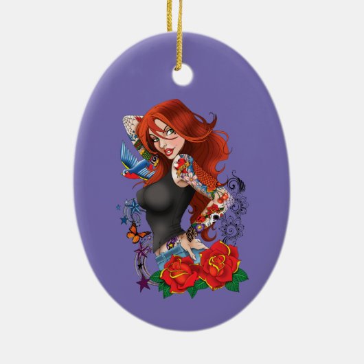 Roodharige Vrouw Tattoos Keramisch Ornament (Achterkant)