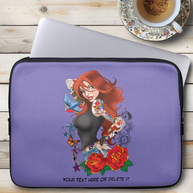 Roodharige Vrouw Tattoos Laptop Sleeve (Creator heeft geüpload)