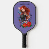 Roodharige Vrouw Tattoos Pickleball Paddle (Achterkant)