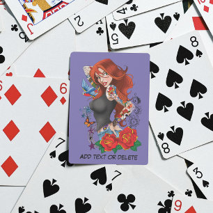 Roodharige Vrouw Tattoos Pokerkaarten