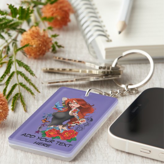 Roodharige Vrouw Tattoos Sleutelhanger (Voorkant Rechts)