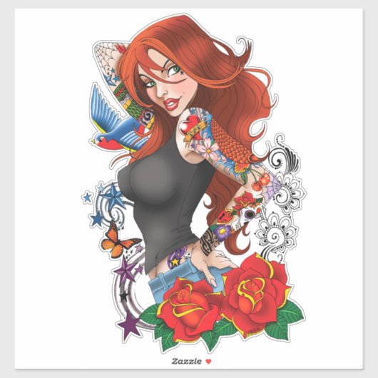 Roodharige Vrouw Tattoos Sticker (Vel)
