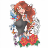 Roodharige Vrouw Tattoos Sticker (Voorkant)