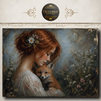 Roodharige Vrouw Vos Madeliefjes Decoupage Tissuepapier