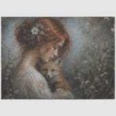 Roodharige Vrouw Vos Madeliefjes Decoupage Tissuepapier (Voorkant)