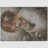 Roodharige Vrouw Vos Pioen Decoupage Tissuepapier (Voorkant)