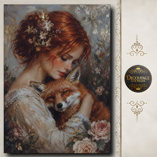 Roodharige Vrouw Vos Rozen Decoupage Tissuepapier