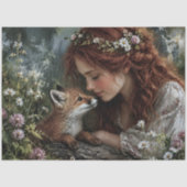 Roodharige Vrouw Vos Wilde Bloemen Decoupage Tissuepapier (Voorkant)