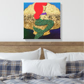 Roodharige Zeemeermin Gouden Schelp Canvas Afdruk (Insitu (Slaapkamer))