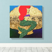 Roodharige Zeemeermin Gouden Schelp Canvas Afdruk (Insitu (Houten vloer))