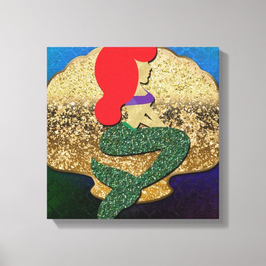 Roodharige Zeemeermin Gouden Schelp Canvas Afdruk (Voorkant)