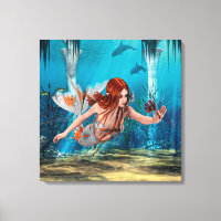 Roodharige Zeemeermin Onderwater Fantasie Kunst