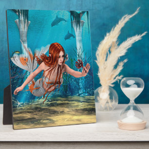 Roodharige Zeemeermin Onderwater Fantasie Kunst Fotoplaat