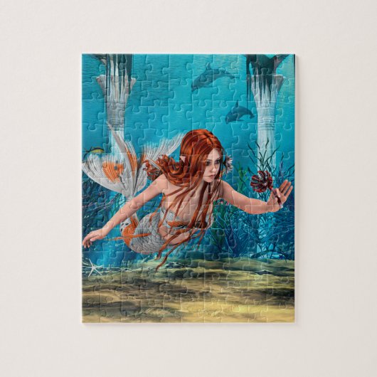 Roodharige Zeemeermin Onderwater Fantasie Kunst Legpuzzel (Verticaal)
