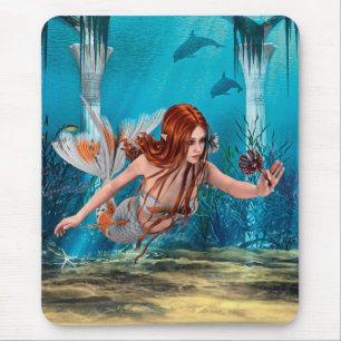 Roodharige Zeemeermin Onderwater Fantasie Kunst Muismat