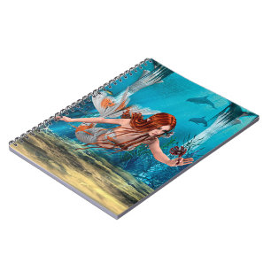 Roodharige Zeemeermin Onderwater Fantasie Kunst Notitieboek