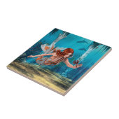 Roodharige Zeemeermin Onderwater Fantasie Kunst Tegeltje (Zijkant)