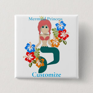 Roodharige Zeemeermin Prinses Thunder_Cove Vierkante Button 5,1 Cm