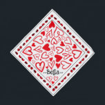 Roodharten en naam van gezelschapsdieren op dag va bandana<br><div class="desc">Sweet Valentijn's Day bandana. Rode harten en damestopjes personaliseren met je huisdiernaam</div>