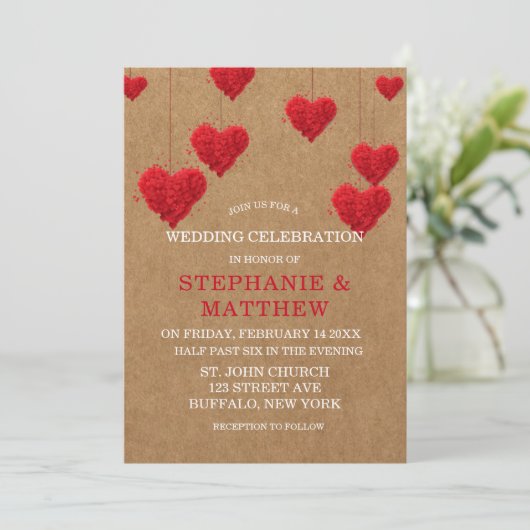 Roodharten Valentijn's Day Wedding Kaart (Staand voorkant)