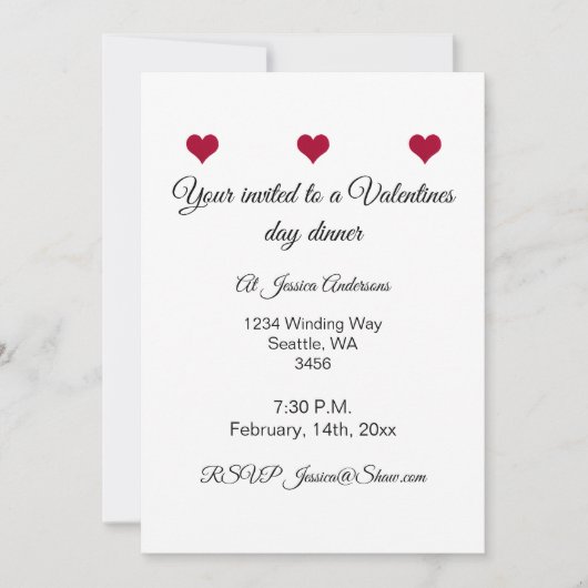 Roodhartendiner valentijn kaart (Voorkant)