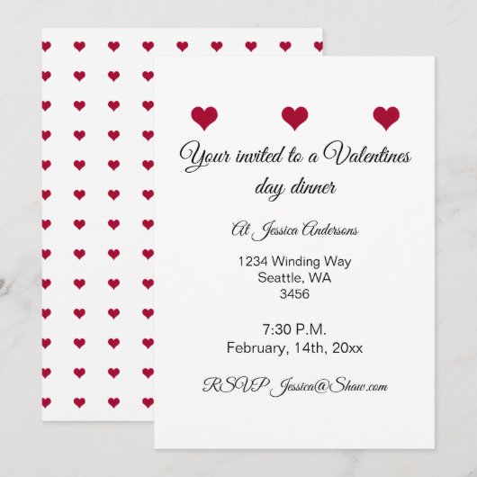 Roodhartendiner valentijn kaart (Voorkant / Achterkant)