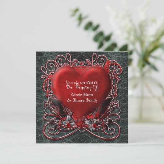 Roodhartritme Gothic Valentijn Wedding Invitations Kaart (Staand voorkant)
