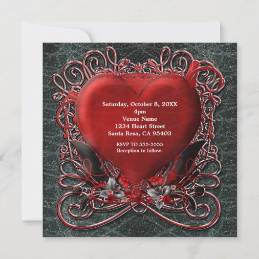 Roodhartritme Gothic Valentijn Wedding Invitations Kaart (Achterkant)