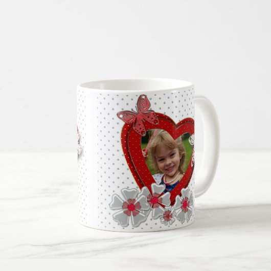 Roodhartritme vlinderbloemen Valentijnsdag liefde  Koffiemok (Voorkant rechts)