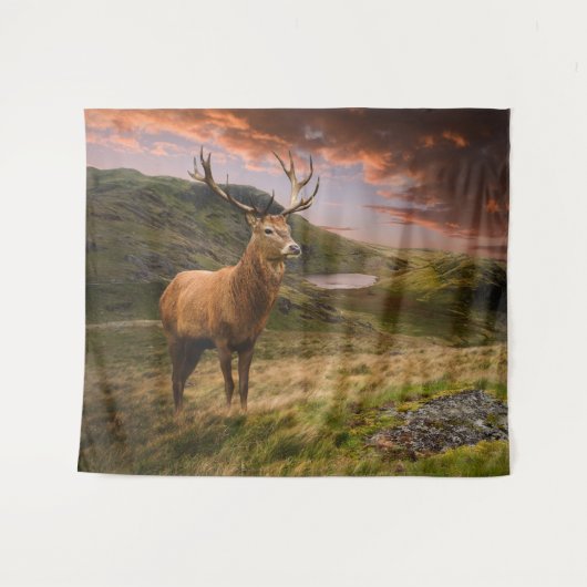 Roodherten die in een dramatisch berglandschap sta wandkleed (Voorkant (horizontaal))