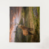 Roodherten die in een dramatisch berglandschap sta wandkleed (Voorkant)