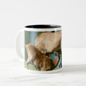 Roodherten zogende nakomelingen tweekleurige koffiemok (Voorkant links)