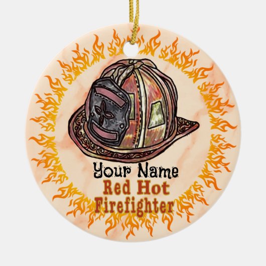 Roodhete brandweerman-versiering keramisch ornament (Voorkant)