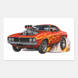 Roodhete supercharged spierauto met bandenspinnen rechthoekige sticker