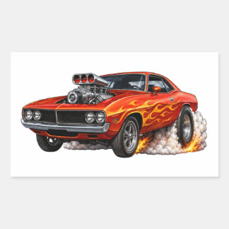 Roodhete supercharged spierauto met bandenspinnen rechthoekige sticker